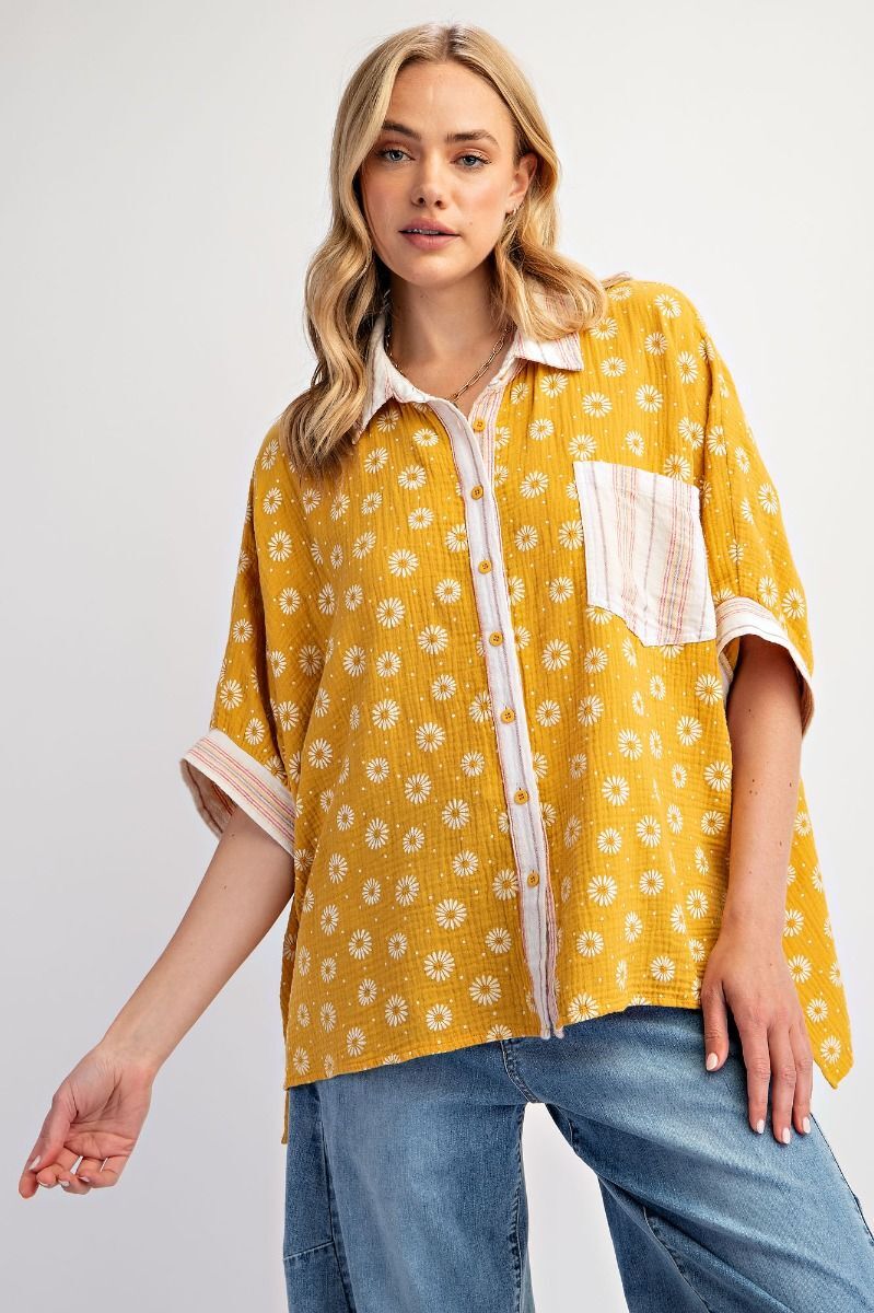 Floral Patterned Cotton Gauze Top