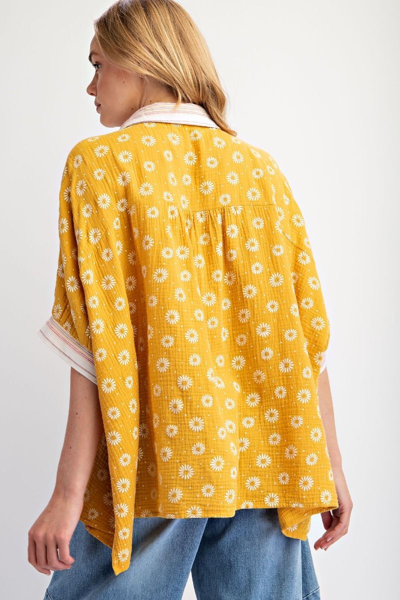 Floral Patterned Cotton Gauze Top