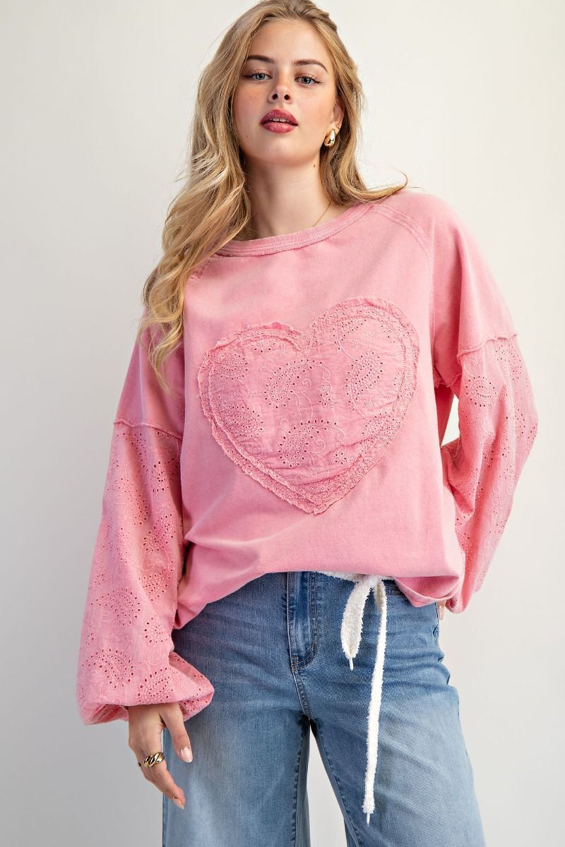 Embo Sleeves Inset Washed Terry Knit Pullover