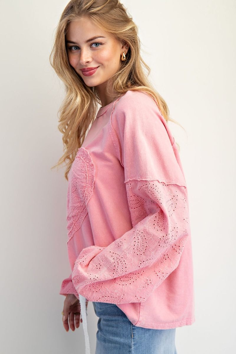Embo Sleeves Inset Washed Terry Knit Pullover