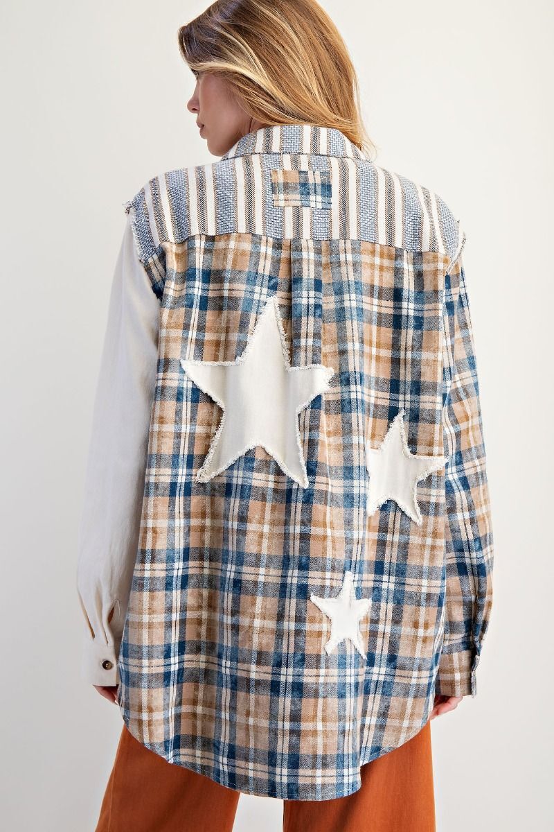Plaid and Striped Patterns Button Down Shaket