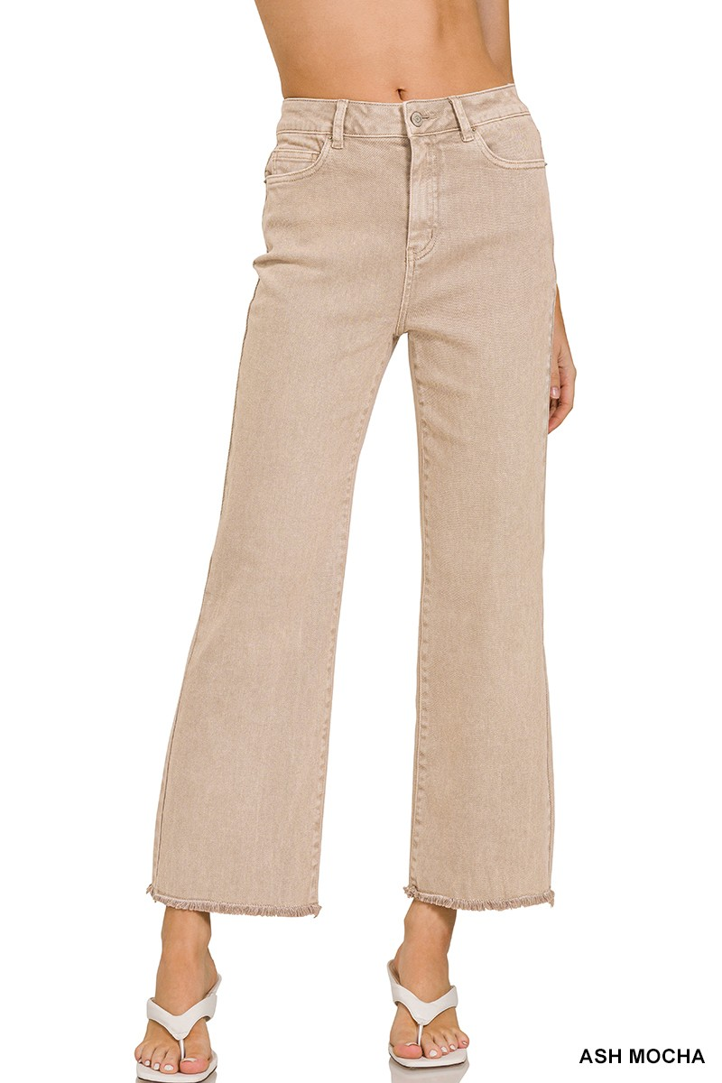 Acid washed high waist frayed hem bootcut pants